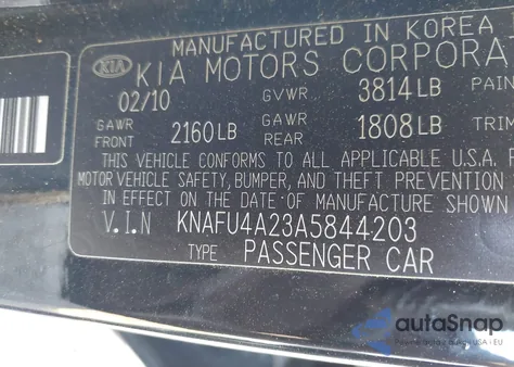 2010 Kia Forte Ex из США, поврежденный, VIN KNAFU4A23A5844203